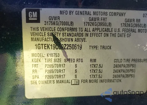 2009 GMC Sierra 1500 Work Truck from USA, damaged, VIN 1GTEK19C59Z250619